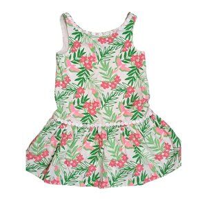 Janie and Jack Floral Print Girls Sleeveless Dress Lace Trim Pink Sundress Sz 4